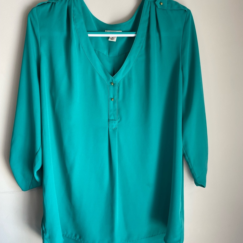 Teal Cato XL v neck high low cut women’s blouse